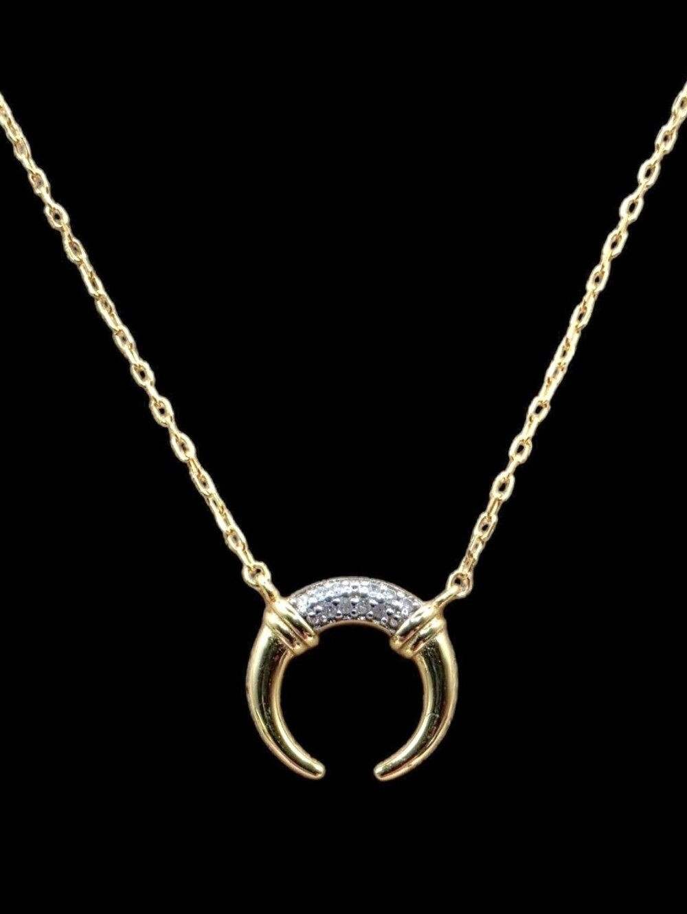 0.04 CTW Natural Diamond 14K Gold Over 925 Silver Cresent Horn Pendant Necklace